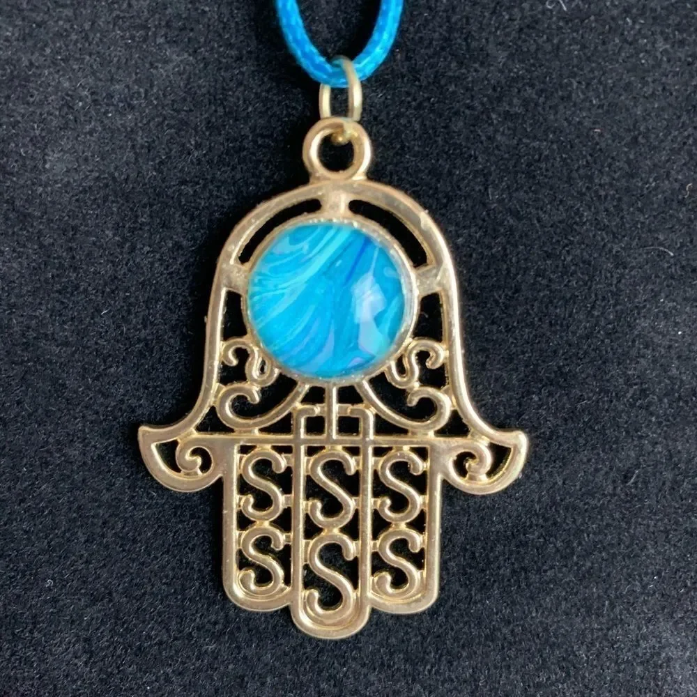 One-of-a-kind HAMSA MEDALLION CORDED NECKLACE‎
